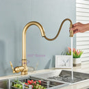 GobekUsa Antique Brass Kitchen Faucet Swivel Spout Pull Down Hot Cold Mixer
