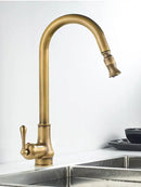 GobekUsa Antique Brass Kitchen Faucet Swivel Spout Pull Down Hot Cold Mixer