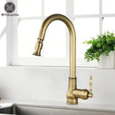 GobekUsa Antique Brass Kitchen Faucet Swivel Spout Pull Down Hot Cold Mixer