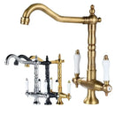 GobekUsa Antique Brass Kitchen Faucet with Dual Handles and 360° Rotation