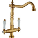 GobekUsa Antique Brass Kitchen Faucet with Dual Handles and 360° Rotation