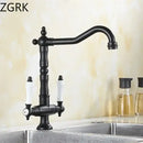 GobekUsa Antique Brass Kitchen Faucet with Dual Handles and 360° Rotation