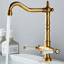 GobekUsa Antique Brass Kitchen Faucet with Dual Handles and 360° Rotation