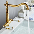 GobekUsa Antique Brass Kitchen Faucet with Dual Handles and 360° Rotation