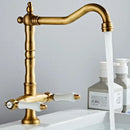 GobekUsa Antique Brass Kitchen Faucet with Dual Handles and 360° Rotation