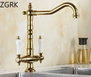 GobekUsa Antique Brass Kitchen Faucet with Dual Handles and 360° Rotation