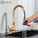 GobekUsa Antique Brass Kitchen Faucet with Pull Down Spout and Single Handle