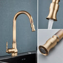 GobekUsa Antique Brass Kitchen Faucet with Pull Down Spout and Single Handle