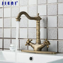 GobekUsa Antique Brass Kitchen Tap Mixer Faucet Double Handles Sink Torneiras Cozinha