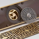 GobekUsa Antique Brass Linear Shower Floor Drain with Art Carved Cover