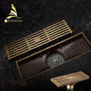 GobekUsa Antique Brass Linear Shower Floor Drain with Art Carved Cover