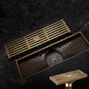 GobekUsa Antique Brass Linear Shower Floor Drain with Art Carved Cover