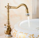 GobekUsa Antique Brass Porcelain Basin Mixer Hot Cold Tap - 360 Degree Swivel Kitchen Faucet