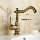 GobekUsa Antique Brass Porcelain Basin Mixer Hot Cold Tap - 360 Degree Swivel Kitchen Faucet