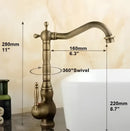 GobekUsa Antique Brass Porcelain Basin Mixer Hot Cold Tap - 360 Degree Swivel Kitchen Faucet