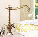 GobekUsa Antique Brass Porcelain Basin Mixer Hot Cold Tap - 360 Degree Swivel Kitchen Faucet