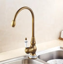 GobekUsa Antique Brass Porcelain Basin Mixer Hot Cold Tap - 360 Degree Swivel Kitchen Faucet
