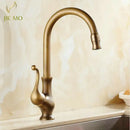 GobekUsa Antique Brass Porcelain Basin Mixer Hot Cold Tap - 360 Degree Swivel Kitchen Faucet