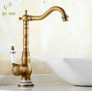 GobekUsa Antique Brass Porcelain Basin Mixer Hot Cold Tap - 360 Degree Swivel Kitchen Faucet