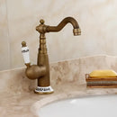 GobekUsa Antique Brass Porcelain Basin Mixer Hot Cold Tap - 360 Degree Swivel Kitchen Faucet