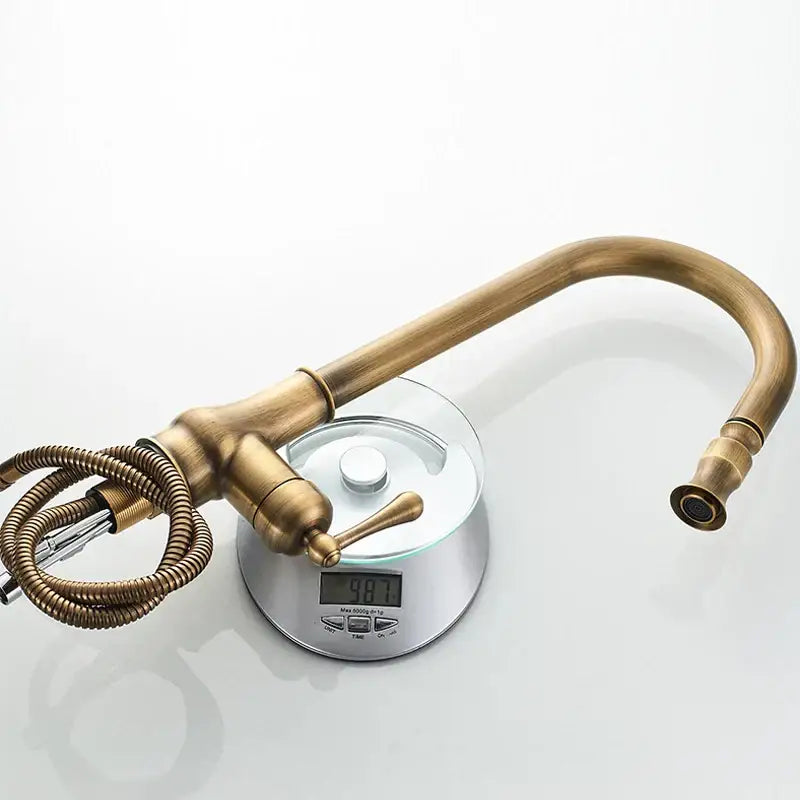 GobekUsa Antique Brass Pull Out Kitchen Faucet with Stream Sprayer Head, photo 3 of 5