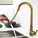 GobekUsa Antique Brass Pull Out Kitchen Faucet with Stream Sprayer Head