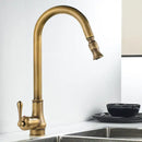 GobekUsa Antique Brass Pull Out Kitchen Faucet with Stream Sprayer Head