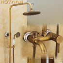 GobekUsa Antique Brass Rainfall Shower Faucet Set with Hand Shower