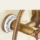 GobekUsa Antique Brass Rainfall Shower Faucet Set with Hand Shower