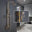 GobekUsa Antique Brass Rainfall Shower Faucet Set with Handshower and Shelf