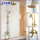 GobekUsa Antique Brass Rainfall Shower Faucet Set with Handshower and Shelf
