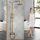 GobekUsa Antique Brass Rainfall Shower Faucet Set with Handshower and Shelf