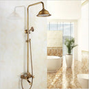 GobekUsa Antique Brass Rainfall Shower Faucet Set with Handshower and Shelf