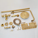 GobekUsa Antique Brass Rainfall Shower Faucet Set with Handshower and Shelf
