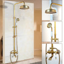GobekUsa Antique Brass Rainfall Shower Faucet Set with Handshower and Shelf
