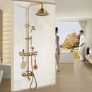 GobekUsa Antique Brass Rainfall Shower Faucet Set with Handshower and Shelf