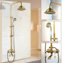 GobekUsa Antique Brass Rainfall Shower Faucet Set with Handshower and Shelf
