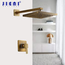 GobekUsa Antique Brass Round Wall Mounted Rainfall Shower Faucet Set with 2 Handles