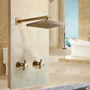 GobekUsa Antique Brass Round Wall Mounted Rainfall Shower Faucet Set with 2 Handles