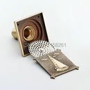 Antique brass shower drain with engraved chinese motifs bathroom cover by Decorbites