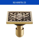 Antique brass shower drain with engraved chinese motifs bathroom cover by Decorbites