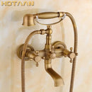 GobekUsa Antique Brass Shower Faucet Kit with Wall Mounted Hand Held Shower Head