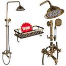 GobekUsa Antique Brass Shower Faucet Set with 8'' Rainfall Head & Swivel Spray