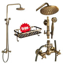 GobekUsa Antique Brass Shower Faucet Set with 8'' Rainfall Head & Swivel Spray