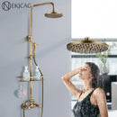 GobekUsa Antique Brass Shower Faucet Set with 8'' Rainfall Head & Swivel Spray