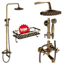 GobekUsa Antique Brass Shower Faucet Set with 8'' Rainfall Head & Swivel Spray