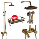 GobekUsa Antique Brass Shower Faucet Set with 8'' Rainfall Head & Swivel Spray