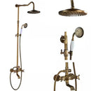 GobekUsa Antique Brass Shower Faucet Set with Handheld Shower- 8" Rainfall Head