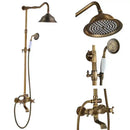 GobekUsa Antique Brass Shower Faucet Set with Handheld Shower- 8" Rainfall Head