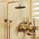 GobekUsa Antique Brass Shower Faucet Set with Rainfall Shower Head and Hand Shower